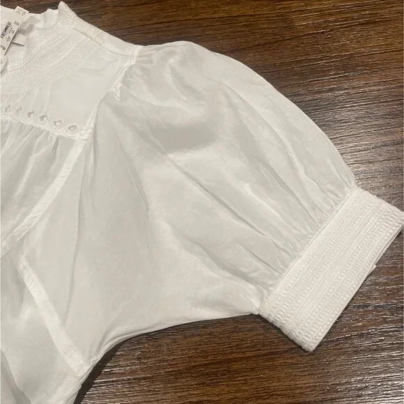 NWT Madewell Women's Sz 4 Puff-Sleeve Band-Collar Shirt White Sheer Voile NW062 - Picture 8 of 14